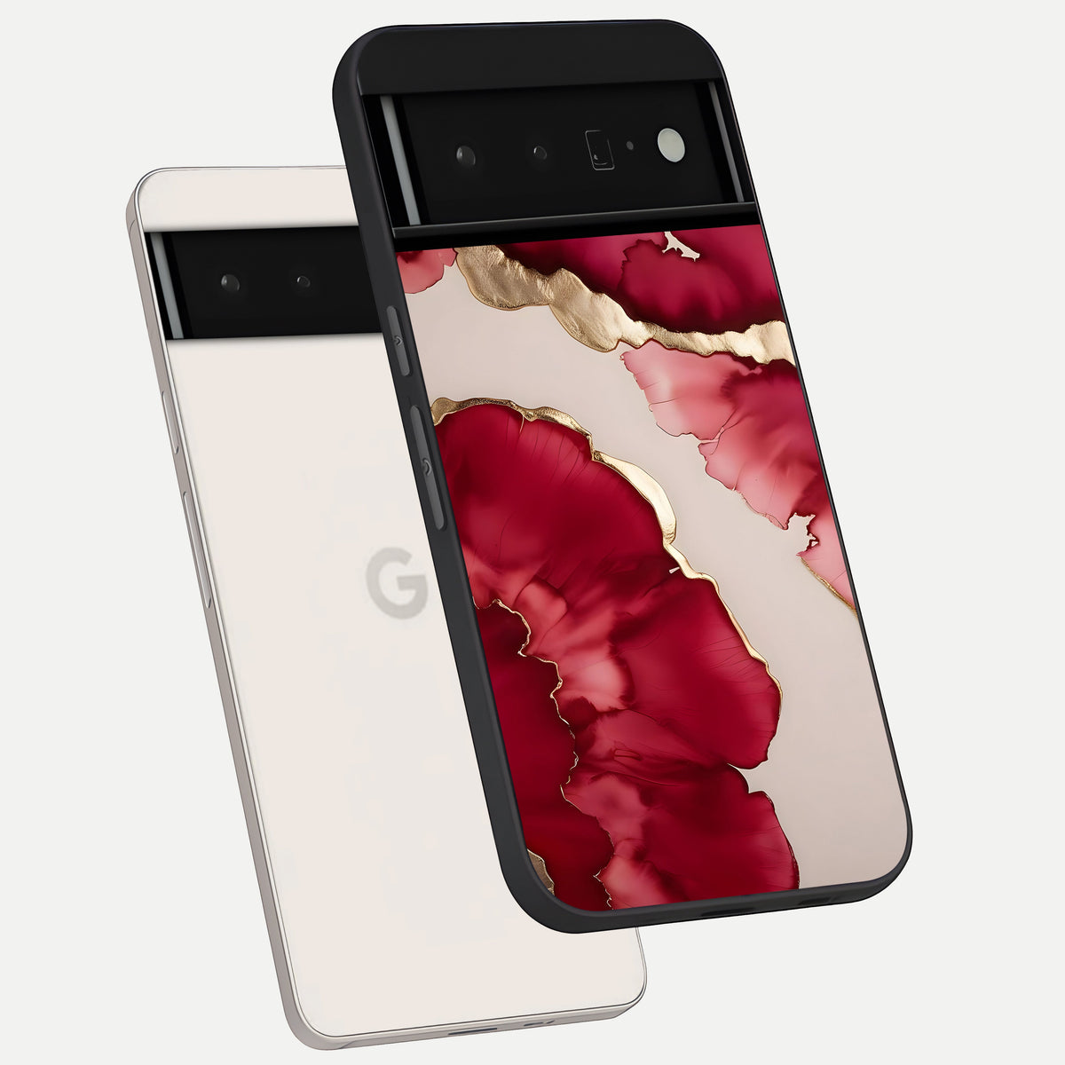 Pink And White Marble phone case For Google Pixel 6 Pro showing premium glass back cover with detailed artwork