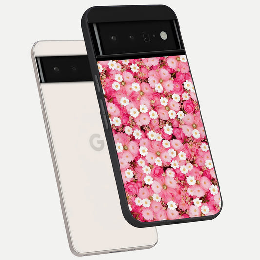  Pink Daisy Bliss phone case For Google Pixel 6 Pro showing premium glass back cover with detailed artwork