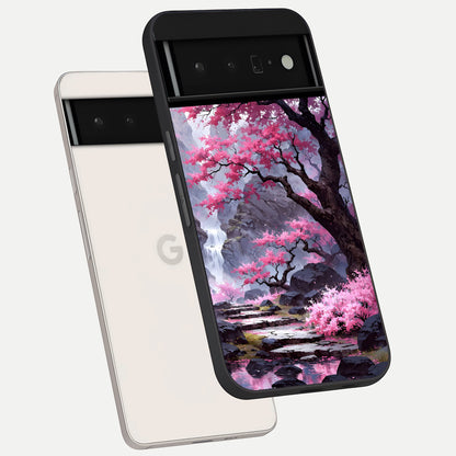  Pink Sunflower Glow phone case For Google Pixel 6 Pro showing premium glass back cover with detailed artwork