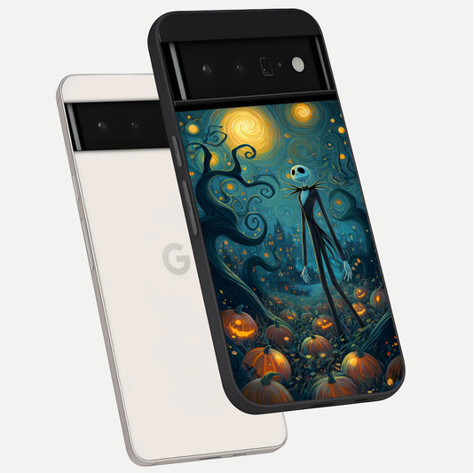 Pumpkin Moonlight Tale phone case For Google Pixel 6 Pro showing premium glass back cover with detailed artwork