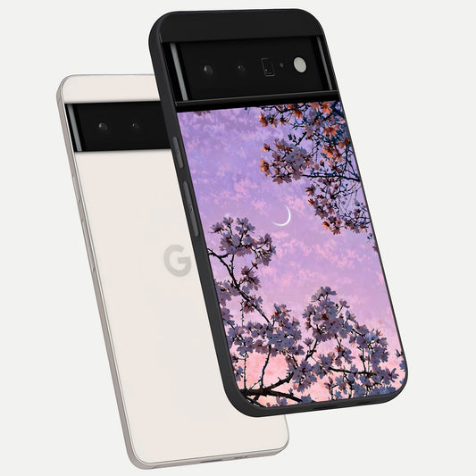 Purple Serenity Moon phone case For Google Pixel 6 Pro showing premium glass back cover with detailed artwork