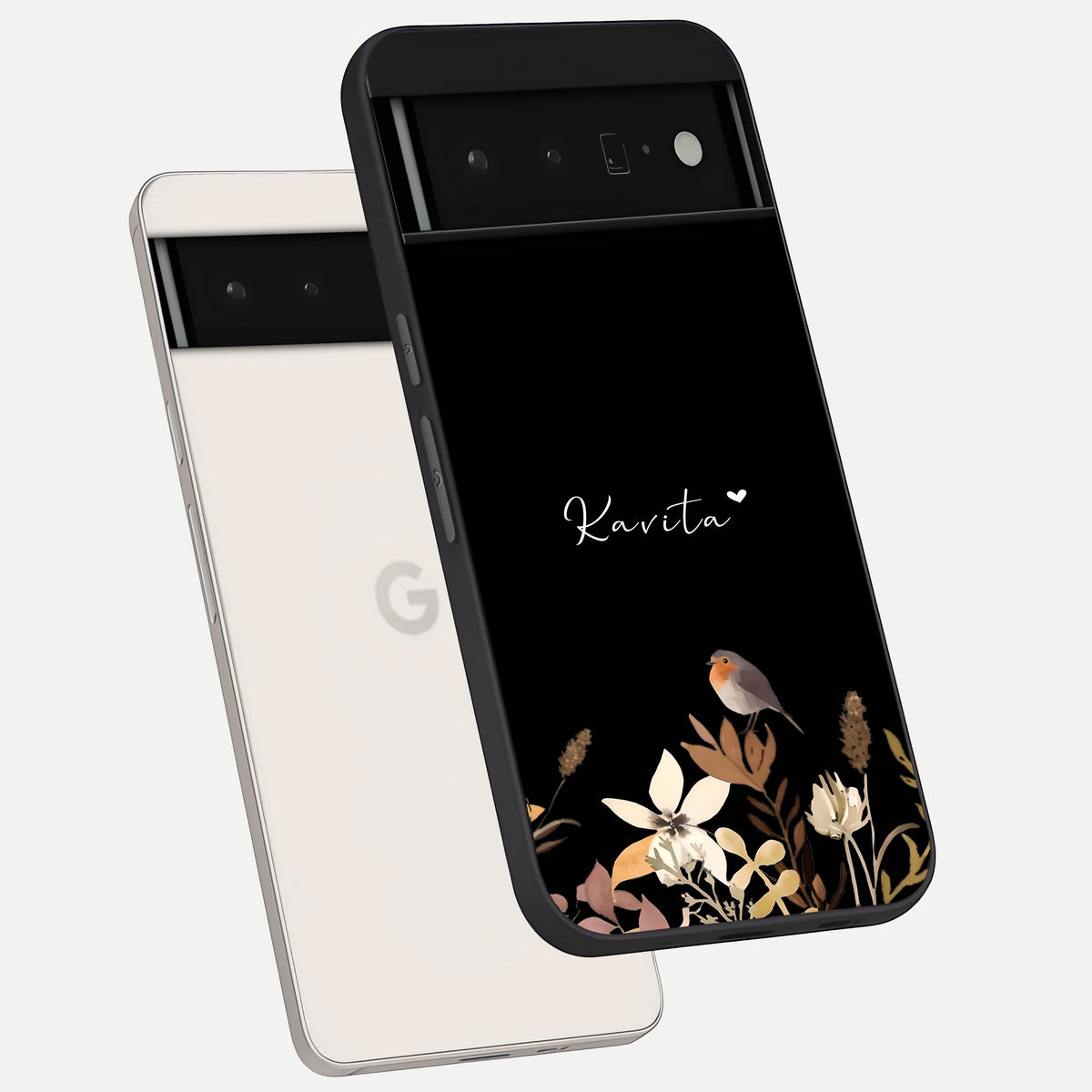  Quiet Garden Tune Custom Name phone case For Google Pixel 6 Pro showing premium glass back cover with detailed artwork