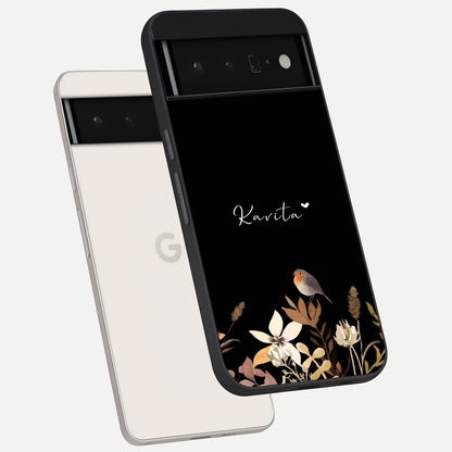  Quiet Garden Tune Custom Name phone case For Google Pixel 6 Pro showing premium glass back cover with detailed artwork