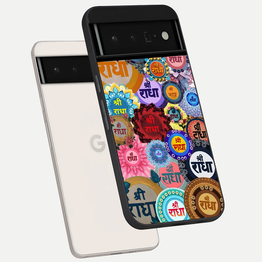  Radha Divine Bloom phone case For Google Pixel 6 Pro showing premium glass back cover with detailed artwork