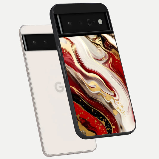  Red And White Marble phone case For Google Pixel 6 Pro showing premium glass back cover with detailed artwork
