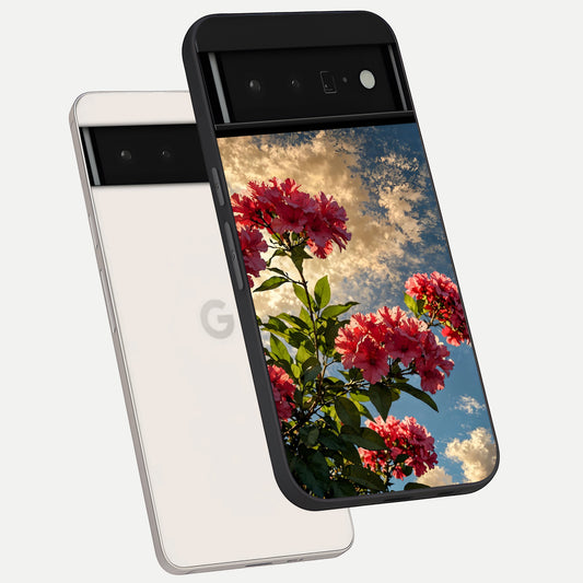  Red Bloom Skies phone case For Google Pixel 6 Pro showing premium glass back cover with detailed artwork