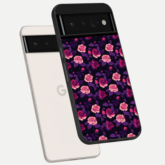  Rose Garden Twilight phone case For Google Pixel 6 Pro showing premium glass back cover with detailed artwork