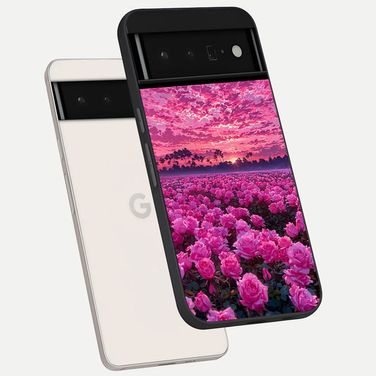  Rose Sunset Valley phone case For Google Pixel 6 Pro showing premium glass back cover with detailed artwork