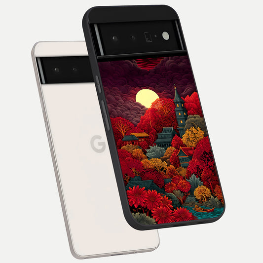  Scarlet Autumn Temple phone case For Google Pixel 6 Pro showing premium glass back cover with detailed artwork