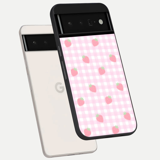  Strawberry Picnic Love phone case For Google Pixel 6 Pro showing premium glass back cover with detailed artwork