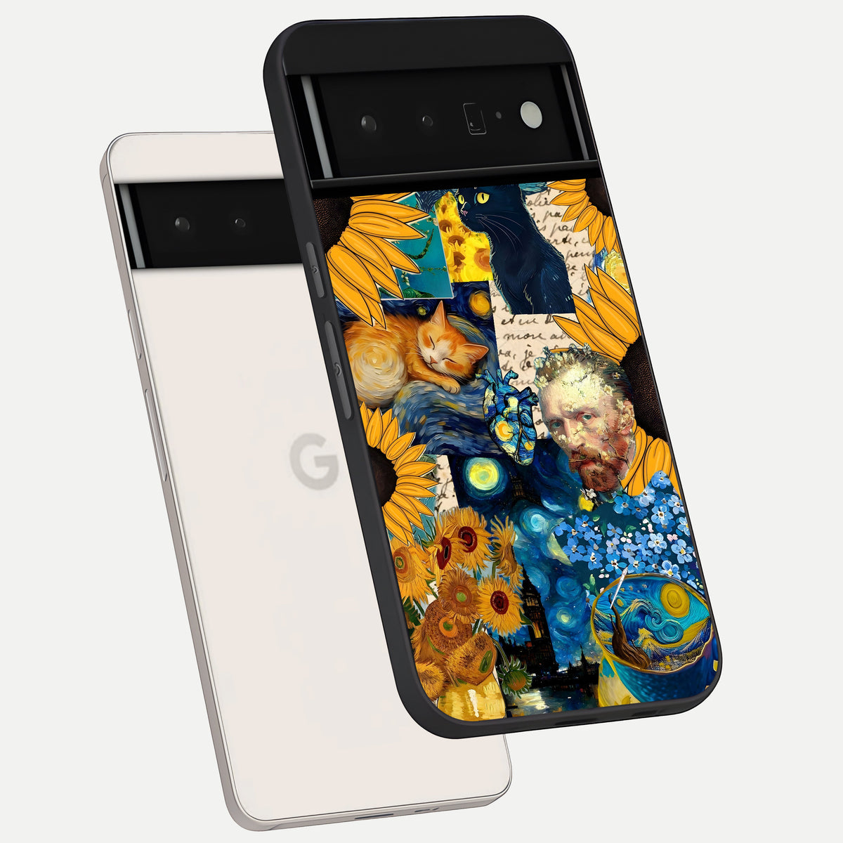  Sunflower Chic Mood Custom Name phone case For Google Pixel 6 Pro showing premium glass back cover with detailed artwork