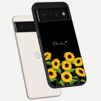  Sunflower Sky Bloom phone case For Google Pixel 6 Pro showing premium glass back cover with detailed artwork