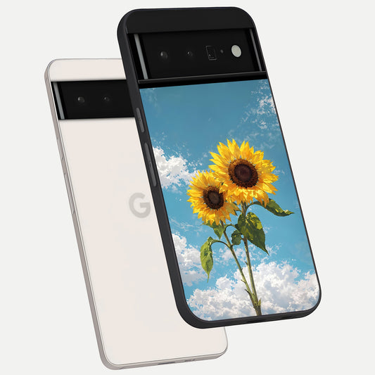  Sunlit Daisy Glow phone case For Google Pixel 6 Pro showing premium glass back cover with detailed artwork