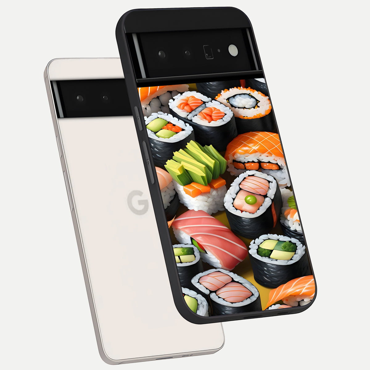 Sushi Food Pattern phone case For Google Pixel 6 Pro showing premium glass back cover with detailed artwork
