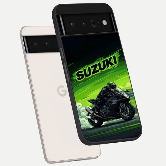  Suzuki Speed Beast phone case For Google Pixel 6 Pro showing premium glass back cover with detailed artwork
