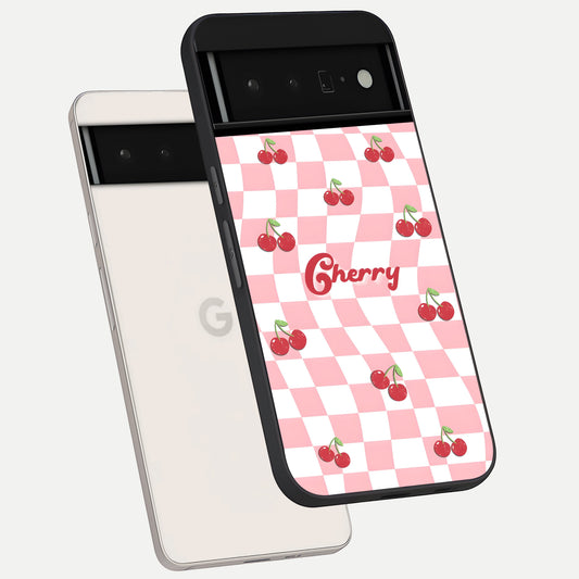  Sweet Cherry Vibes phone case For Google Pixel 6 Pro showing premium glass back cover with detailed artwork