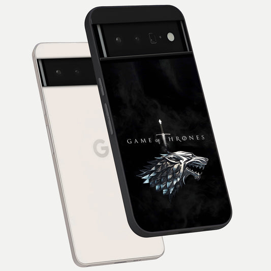 Throne Wolf Legacy phone case For Google Pixel 6 Pro showing premium glass back cover with detailed artwork