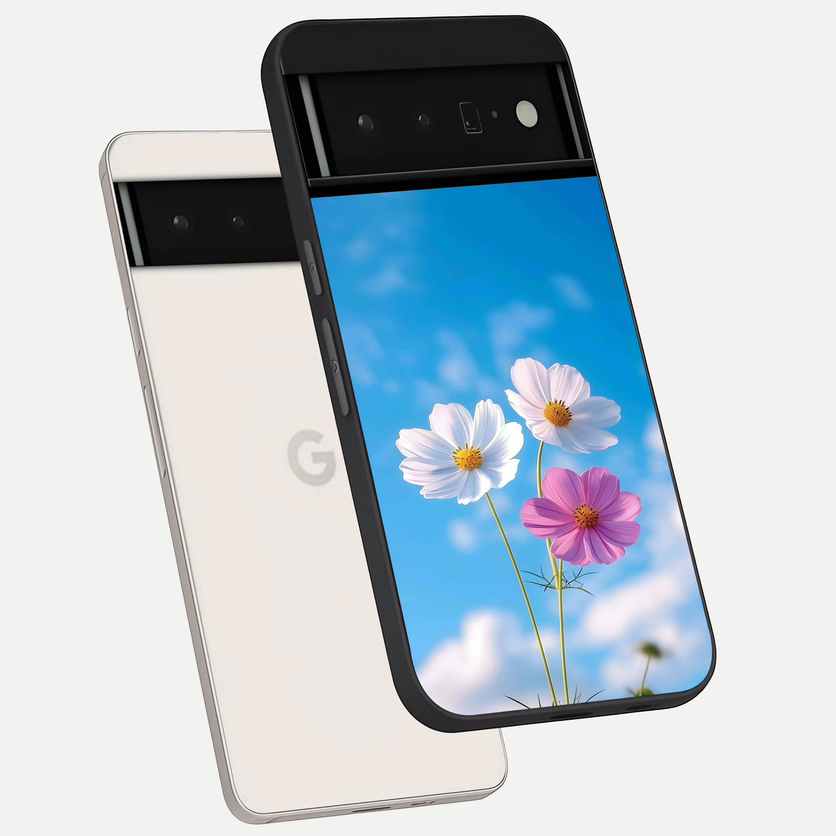  Tripple Flowers With Sky phone case For Google Pixel 6 Pro showing premium glass back cover with detailed artwork