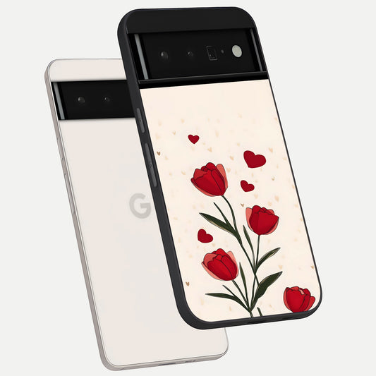  Tulip With Heart phone case For Google Pixel 6 Pro showing premium glass back cover with detailed artwork