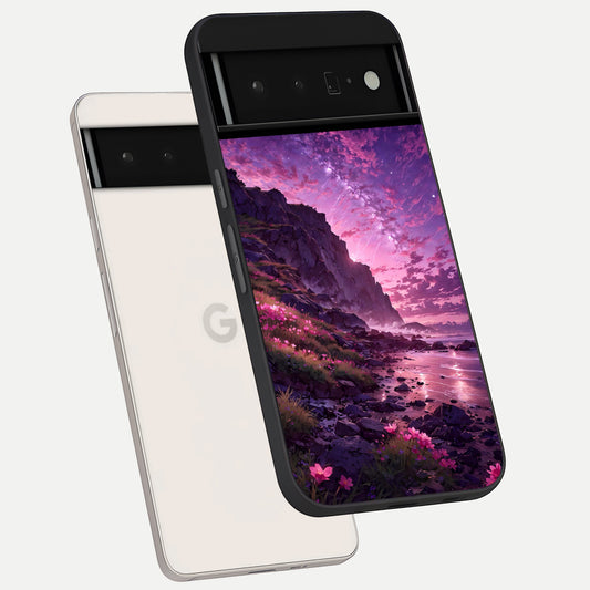  Twilight Blossom Coast phone case For Google Pixel 6 Pro showing premium glass back cover with detailed artwork