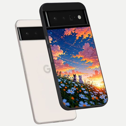  Two Cats Friends phone case For Google Pixel 6 Pro showing premium glass back cover with detailed artwork