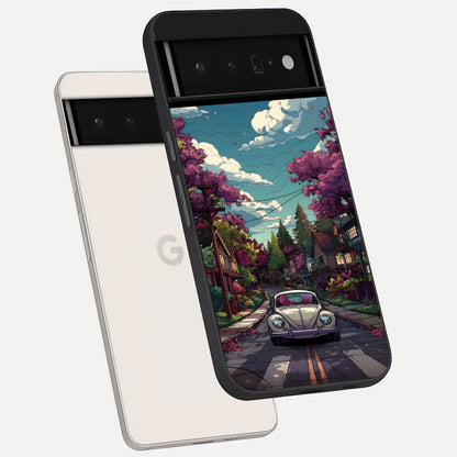  Vintage Street Drive phone case For Google Pixel 6 Pro showing premium glass back cover with detailed artwork
