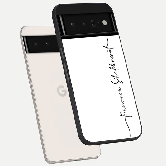  White Tune Custom Name phone case For Google Pixel 6 Pro showing premium custom name glass back cover