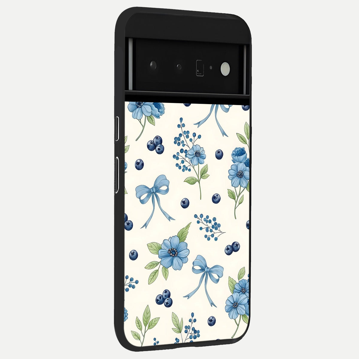  Blue Flower And Bow back cover For Google Pixel 6 Pro slim fit glass case with vibrant aesthetic design