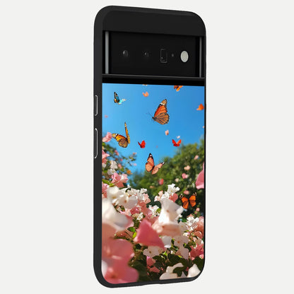  Butterflies In Bloom Sky back cover For Google Pixel 6 Pro slim fit glass case with vibrant aesthetic design