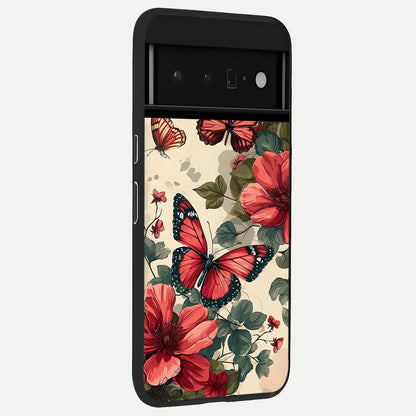  Crimson Butterfly Garden back cover For Google Pixel 6 Pro slim fit glass case with vibrant aesthetic design