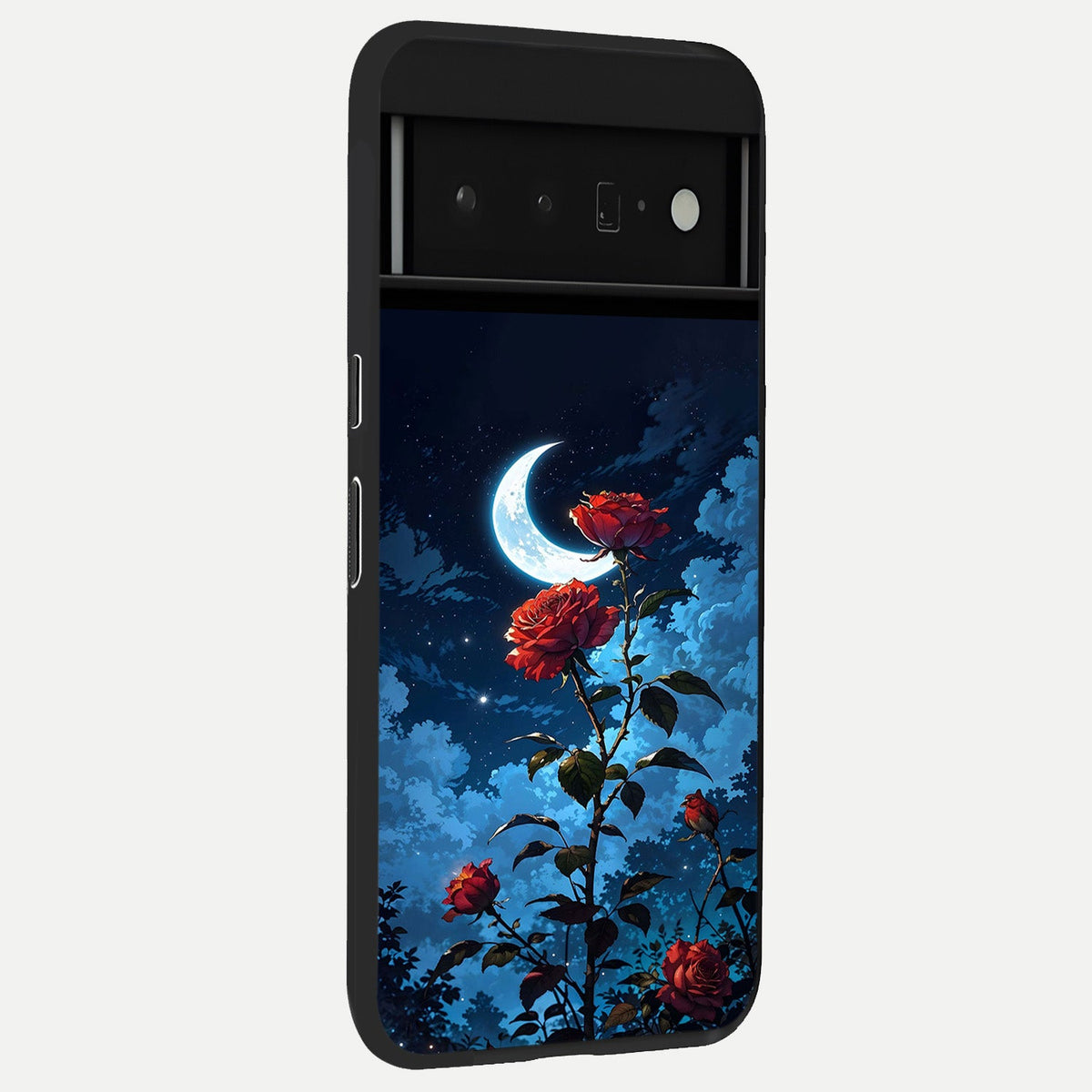  Crimson Rose Moon back cover For Google Pixel 6 Pro slim fit glass case with vibrant aesthetic design
