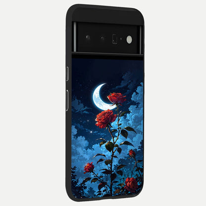  Crimson Rose Moon back cover For Google Pixel 6 Pro slim fit glass case with vibrant aesthetic design