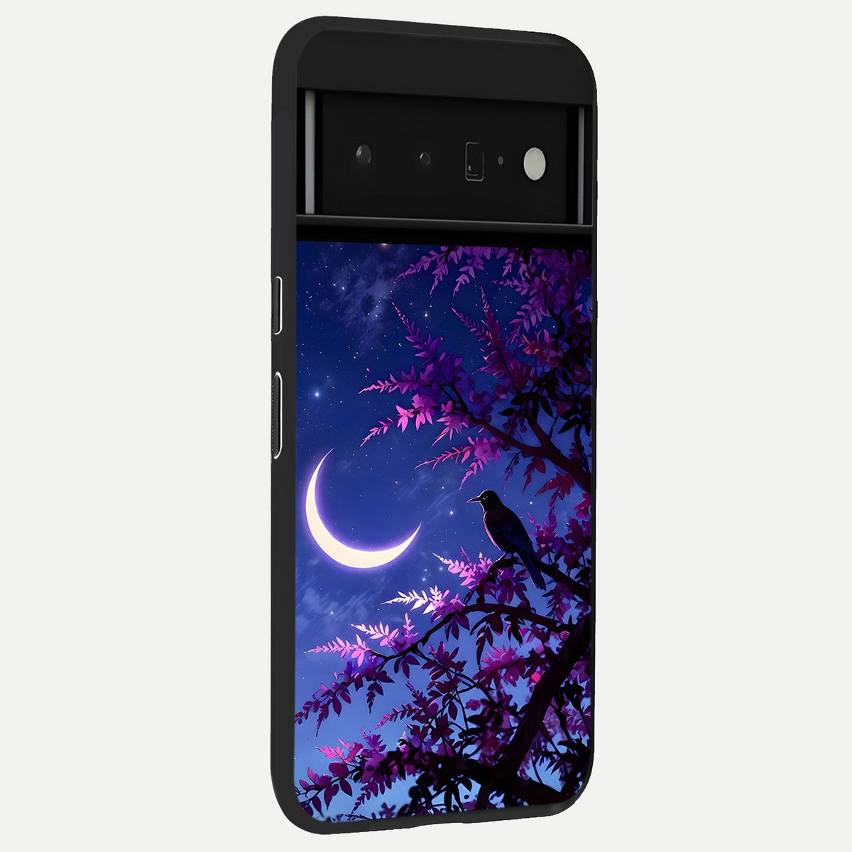  Crow And Moon Scenery back cover For Google Pixel 6 Pro slim fit glass case with vibrant aesthetic design