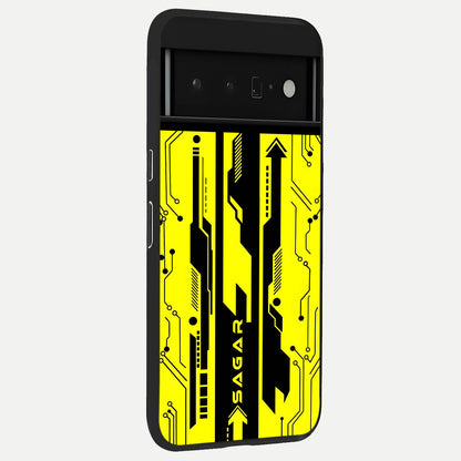  Electric Pulse CYBERPUNK Custom Name back cover For Google Pixel 6 Pro slim fit glass case with vibrant aesthetic design
