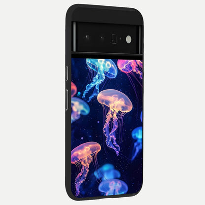  Jellyfish Pattern back cover For Google Pixel 6 Pro slim fit glass case with vibrant aesthetic design