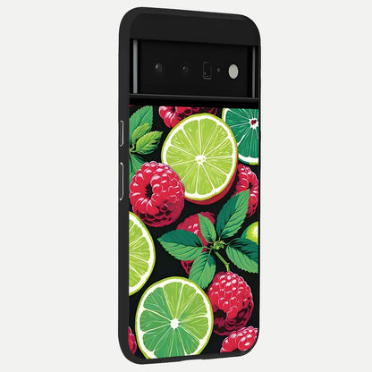  Lime and Raspberry Pattern back cover For Google Pixel 6 Pro slim fit glass case with vibrant aesthetic design