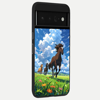  Majestic Horses Galloping back cover For Google Pixel 6 Pro slim fit glass case with vibrant aesthetic design