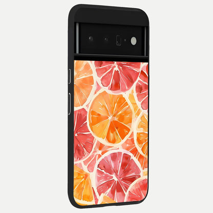  Orange Fruits Pattern back cover For Google Pixel 6 Pro slim fit glass case with vibrant aesthetic design
