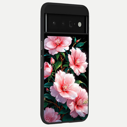  Peach Flower back cover For Google Pixel 6 Pro slim fit glass case with vibrant aesthetic design