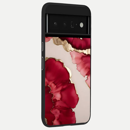  Pink And White Marble back cover For Google Pixel 6 Pro slim fit glass case with vibrant aesthetic design
