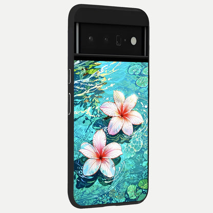  Pink Flowers in Water back cover For Google Pixel 6 Pro slim fit glass case with vibrant aesthetic design