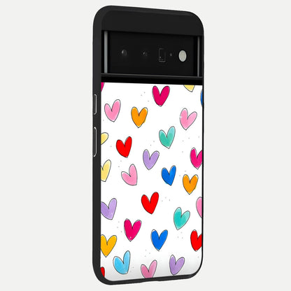  Playful Love Doodles back cover For Google Pixel 6 Pro slim fit glass case with vibrant aesthetic design