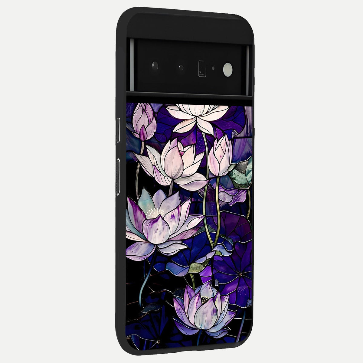  Purple Lotus Pattern back cover For Google Pixel 6 Pro slim fit glass case with vibrant aesthetic design
