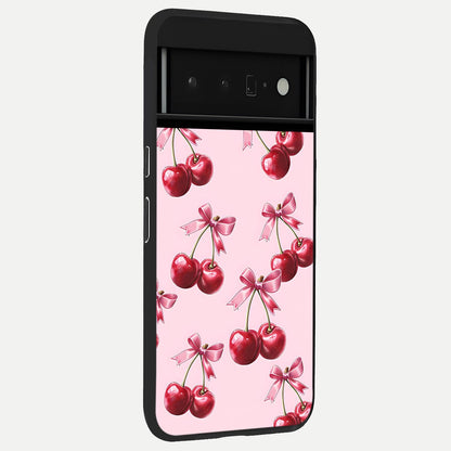  Red Cherries Pattern back cover For Google Pixel 6 Pro slim fit glass case with vibrant aesthetic design