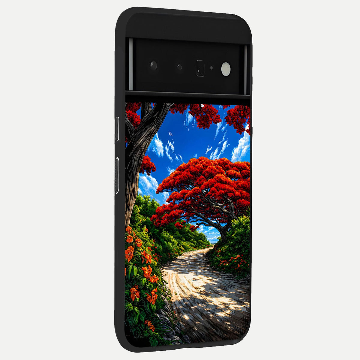  Red Trees Pathway back cover For Google Pixel 6 Pro slim fit glass case with vibrant aesthetic design