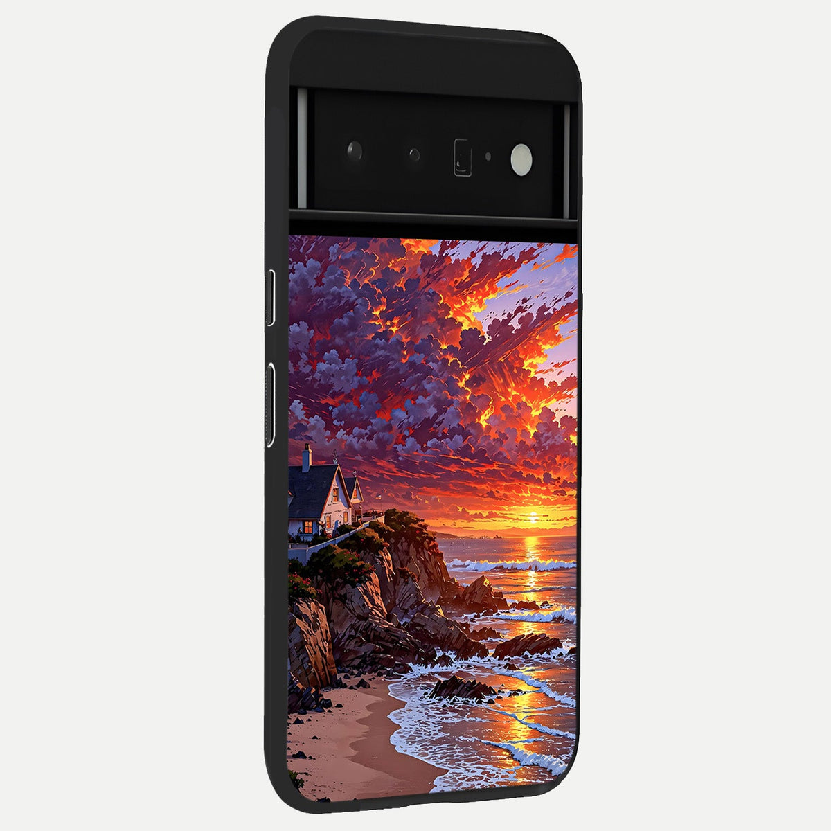  Sunset House By Sea back cover For Google Pixel 6 Pro slim fit glass case with vibrant aesthetic design