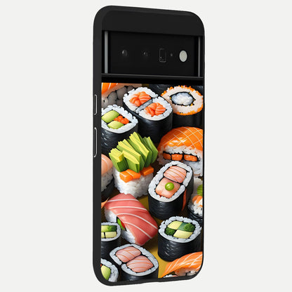  Sushi Food Pattern back cover For Google Pixel 6 Pro slim fit glass case with vibrant aesthetic design
