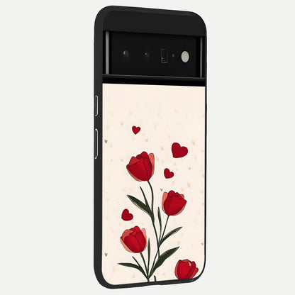  Tulip With Heart back cover For Google Pixel 6 Pro slim fit glass case with vibrant aesthetic design