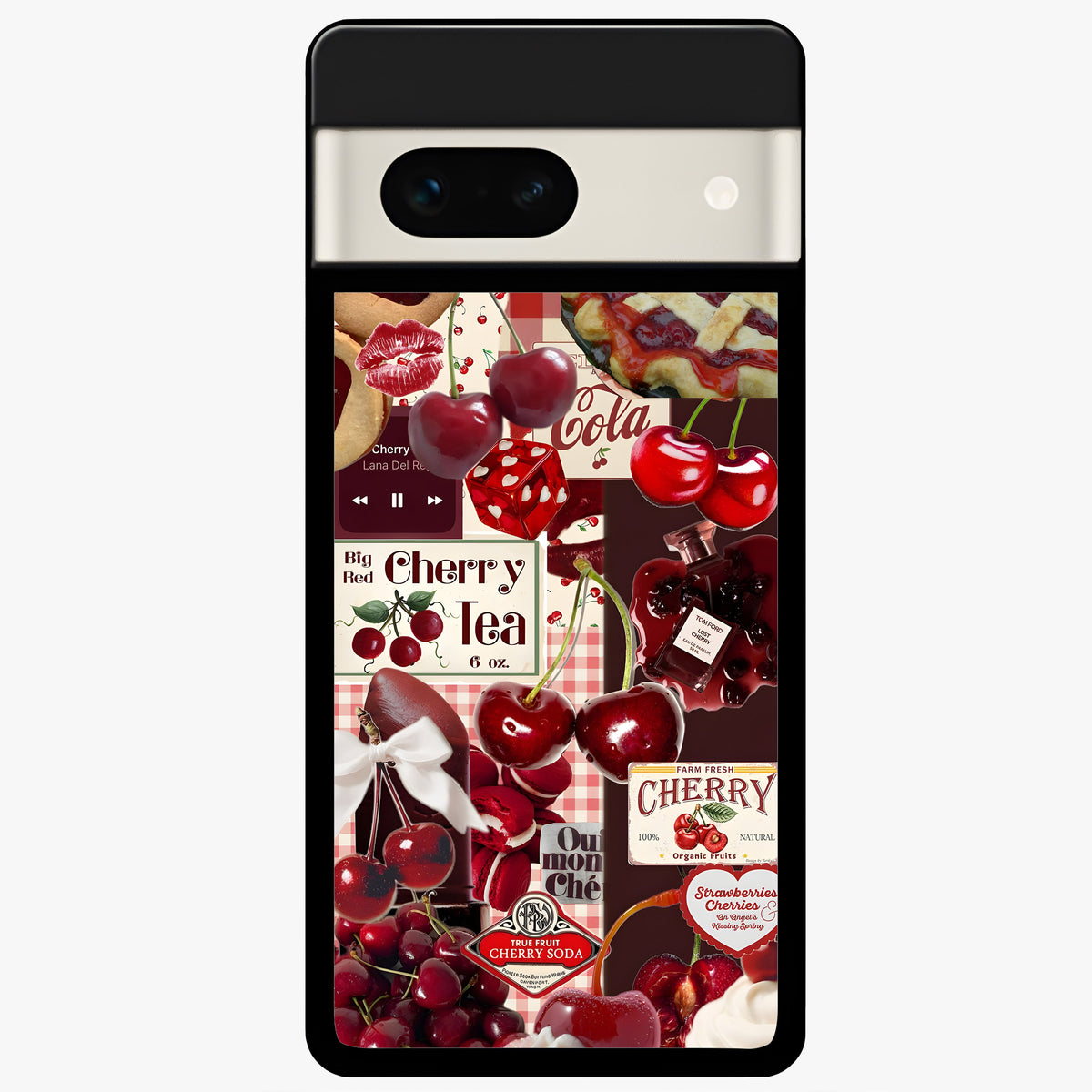  Aesthetic Cherry Tea Glass Case For Google Pixel 7A back cover – full design glossy printed glass finish