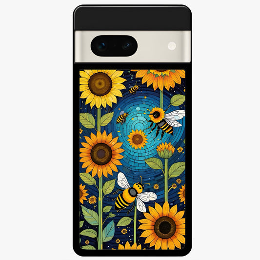  Bees And Sunflowers Glass Case For Google Pixel 7A back cover – full design glossy printed glass finish